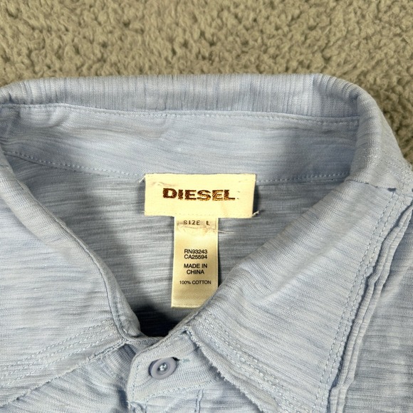 Diesel Mens L Light Blue Polo Shirt Cotton Casual Short Sleeve Top‎ - Picture 2 of 7